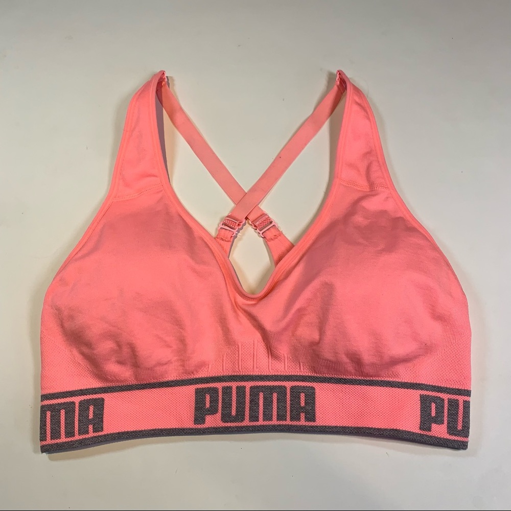 Med. Puma light pink X back sports bra
